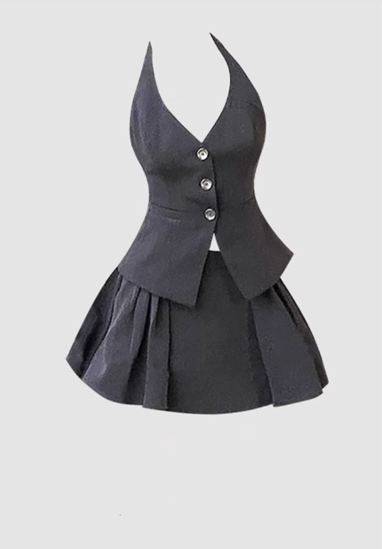 Sweet hot girl bow chic top 2025 large size vest pleated skirt suit R1287