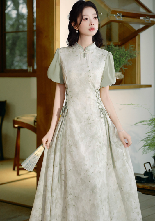 New Chinese style light national style improved cheongsam waist Zen dress R2362
