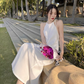 French backless white dress design niche slim sexy seaside holiday beach dress R1602