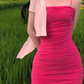 Pink suspenders tight waist pleated hip skirt homecoming dress R3172