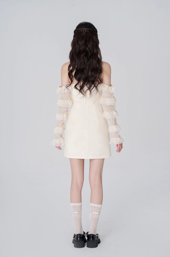 Tea break French dress women's summer white halter neck short skirt new style chic niche skirt R4463