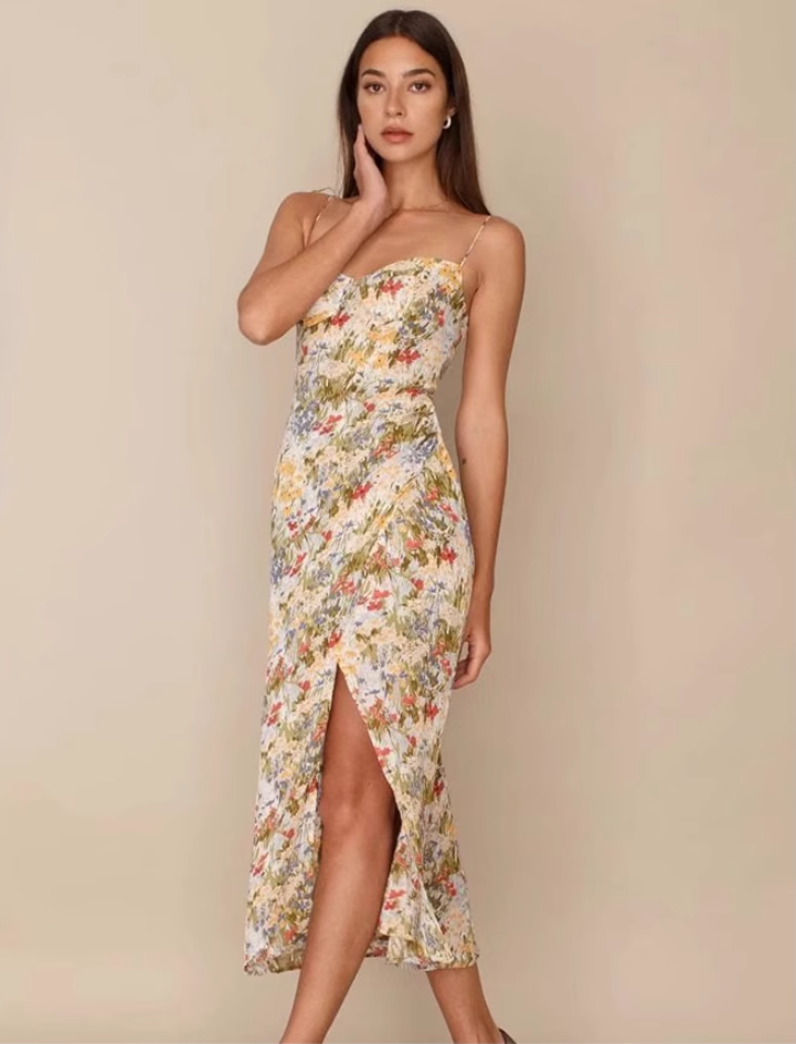 French long floral 2025 new sling slim fit dress R2638
