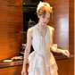 Apricot mid-length waist hollow embroidery polka dot dress summer French retro temperament skirt R4702
