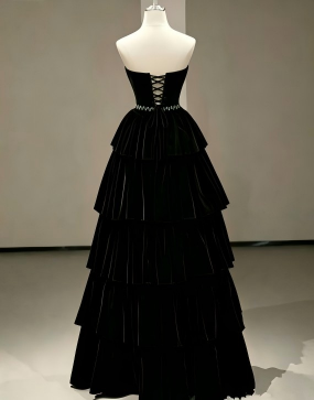 Black Long Strapless Satin Prom Dress Long Formal Evening Dresses     S3508