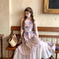 Long purple waist-length neckline suspender dress summer French retro temperament slim skirt R4780