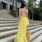 Beautiful seaside vacation dopamine loose halter dress atmosphere backless niche beach dress R1584