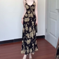 Retro floral suspender dress gentle temperament waist slim hip skirt R0649