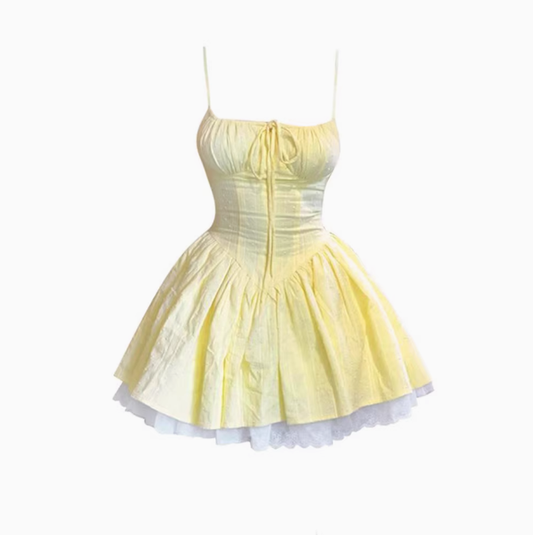 Yellow suspender dress 2025 pure desire waist lace a-line princess dress R1093