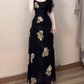 Large size French sexy printed suspender dress with waist and beautiful slim long skirt R1849