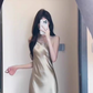 French style lady's suspender dress new summer style high-end exquisite acetate satin banquet dress R0435