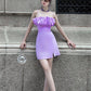 Purple halter neckline high-end design waist slimming hip skirt homecoming dress R3661