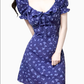 2025 Summer New Purple Floral Square Neck Puff Sleeve Retro A-line Short Dress R0949