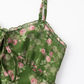2025 Summer New Green Floral Seaside Vacation Mid-Length Suspender Dress R0941