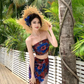 Holiday style retro print tube top vest irregular hip skirt two-piece set R0894