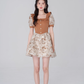 French ruffled square neck jacquard short-sleeved dress summer new high waist lantern sleeve waist short skirt R4180