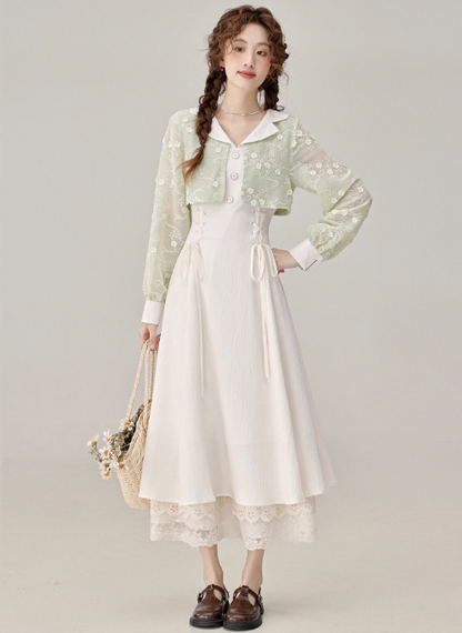 Temperament super fairy fake two piece white dress new holiday dress R1933