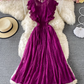Lace round neck dress long sleeves fashionable slim fit elegant ruffled long skirt dress skirt R0396