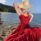 Photo-taking temperament romantic red rose lace-up large waist slimming suspender dress R0188