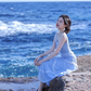 Tea break French temperament floral suspender dress high-end holiday style long dress R1636