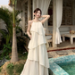 Fairy halter neck dress vacation outfit beach long dress irregular ruffle skirt R1721