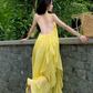 Beautiful seaside vacation dopamine loose halter dress atmosphere backless niche beach dress R1584