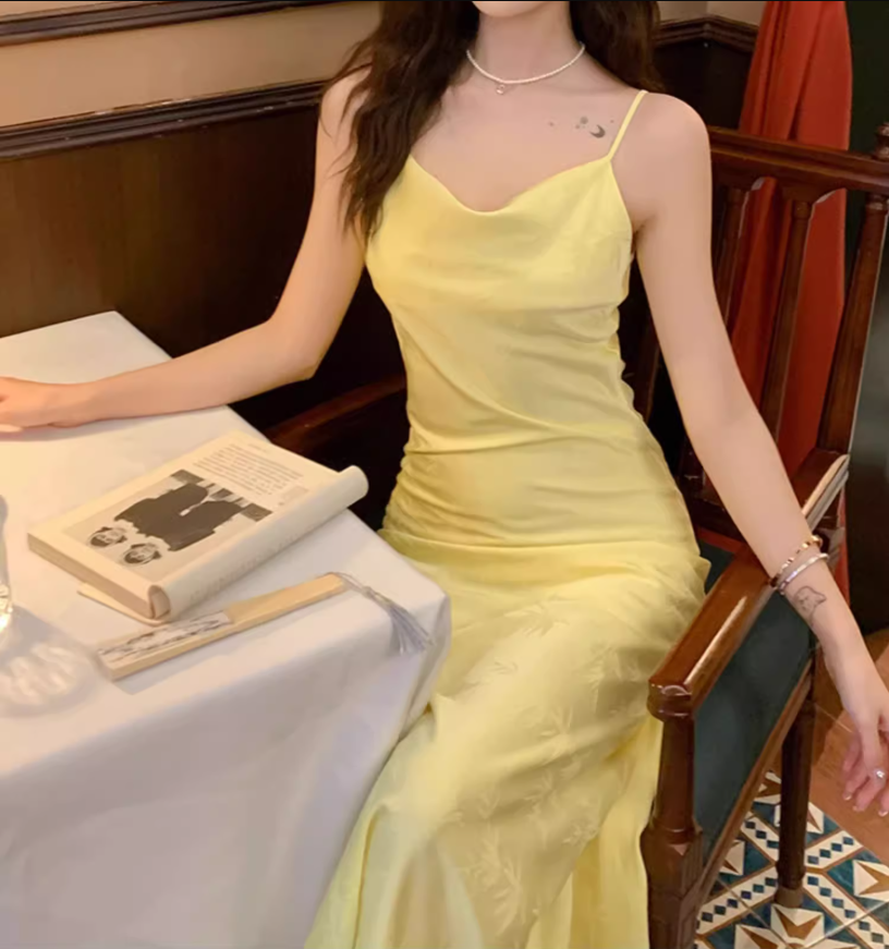 High-grade silk suspender dress 2025 new women's slim fit base acetate vest long skirt R0996