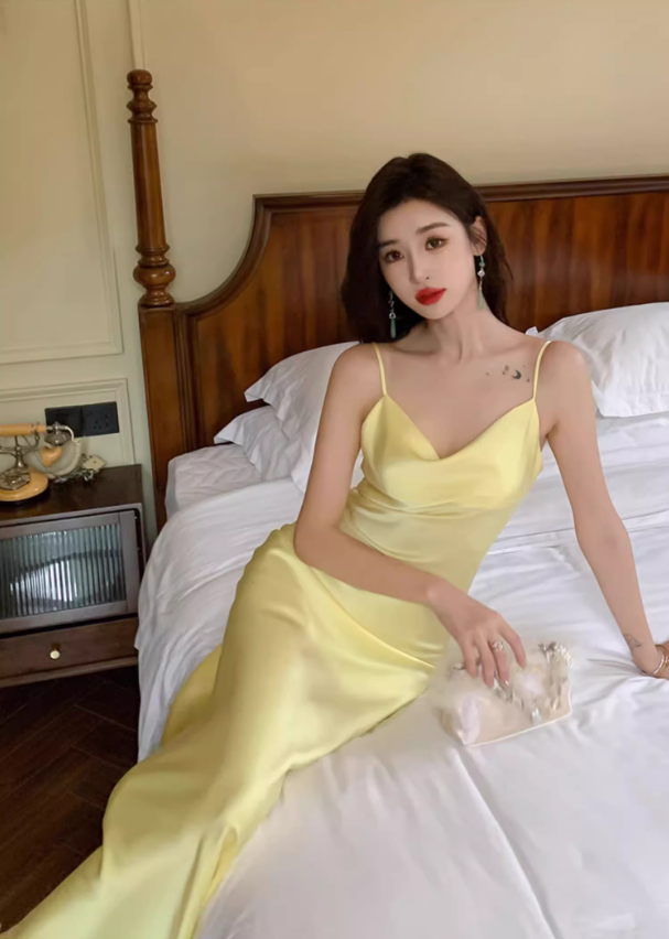 High-grade silk suspender dress 2025 new women's slim fit base acetate vest long skirt R0996