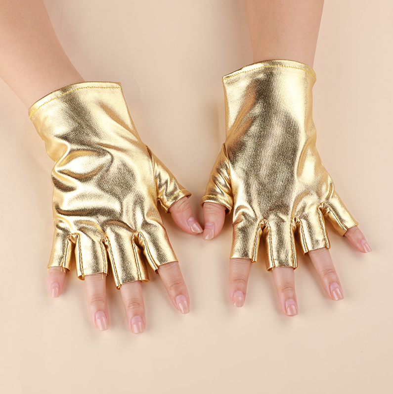 Patent leather stage performance gloves half finger men and women performance waterproof non-slip cosplay     S6265