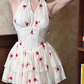 Pure desire design halter neck floral dress 2025 sexy backless waist A-line short skirt R1086