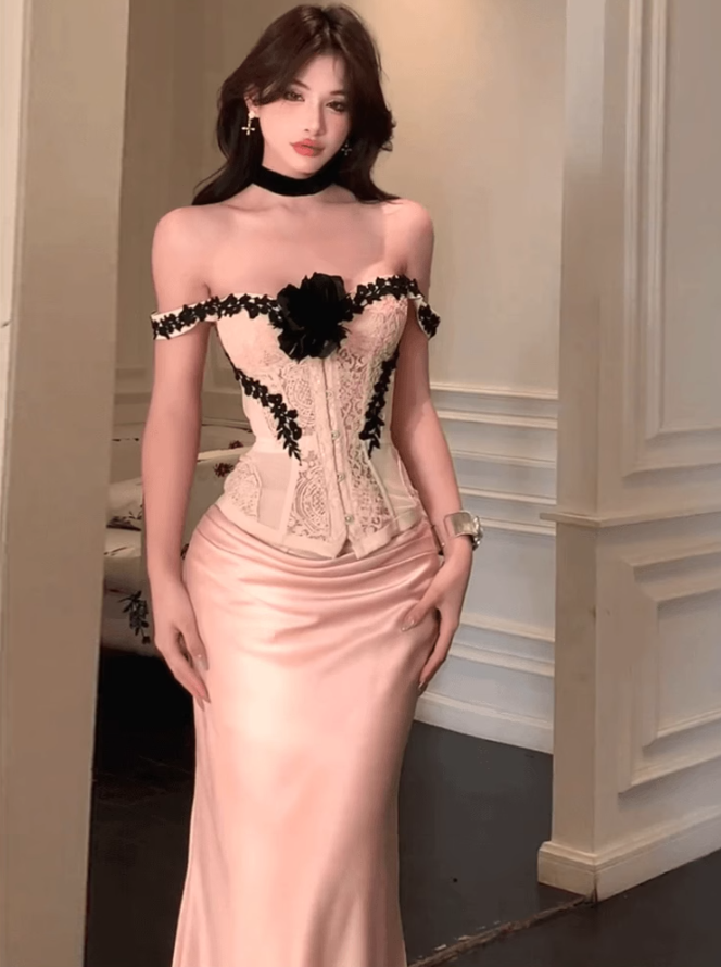 Large size French atmosphere lace lace tube top pure desire skirt hot girl suit R1865