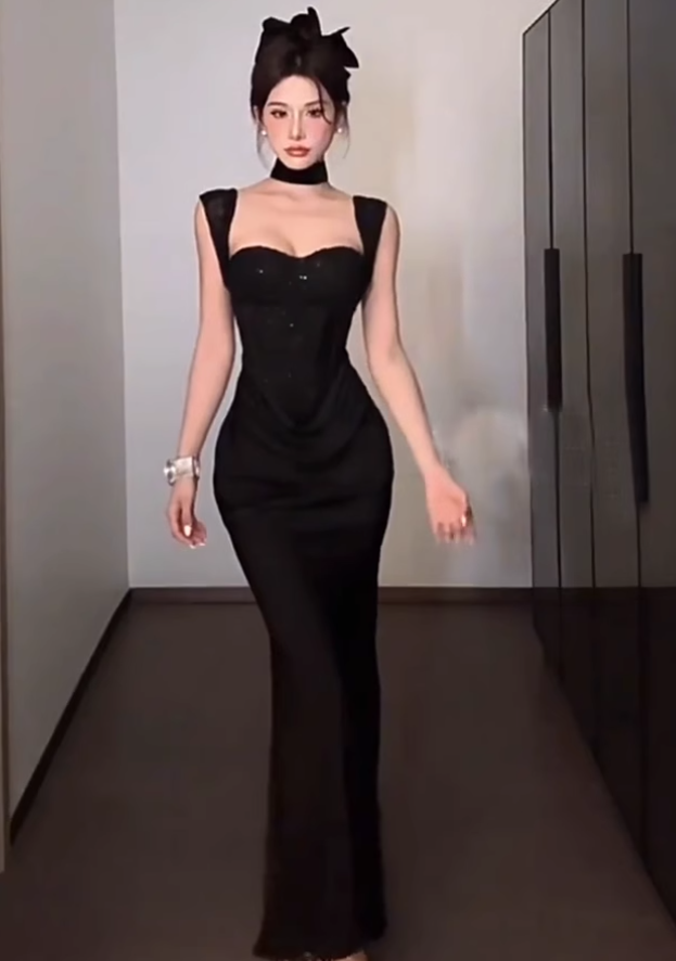 Large size French niche design hot girl dress pure desire tube top evening dress R1831