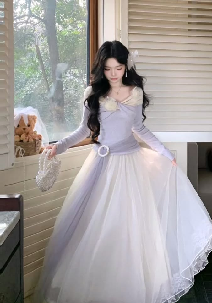 Gentle Chiffon Flowy Women's Prom Gown Lavender Corset Maxi Evening Dress Birthday Dress — Fall Outfit 2026 New RS3202