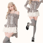 Pure desire style one shoulder halter neck knitted top 2025 large size cake skirt suit R1173