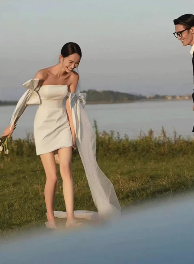 French satin strapless minimalist banquet, birthday party, evening dress, homecoming dress R2986