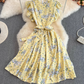 2025 Summer Gentle Style Sweet Ruffled Stand Collar Waist Slim Floral Chiffon Lotus Sleeve Dress R0408