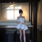 Satin puffy skirt French temperament pure desire style dress retro one shoulder white strapless short skirt homecoming dress R2999