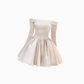 Gentle style one-shoulder long-sleeved dress 2025 temperament waist A-line puffy skirt R1299