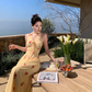 Gentle temperament halter neck floral dress beautiful waist backless A-line long skirt R0740