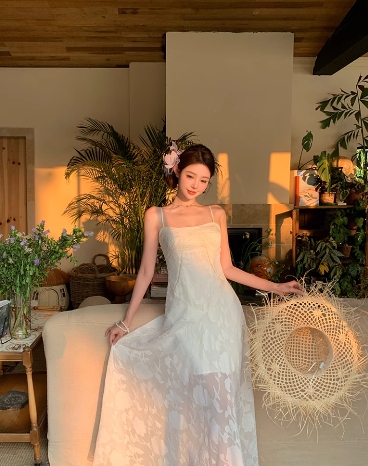 Gentle style suspender dress 2025 new style waist temperament long skirt R0591