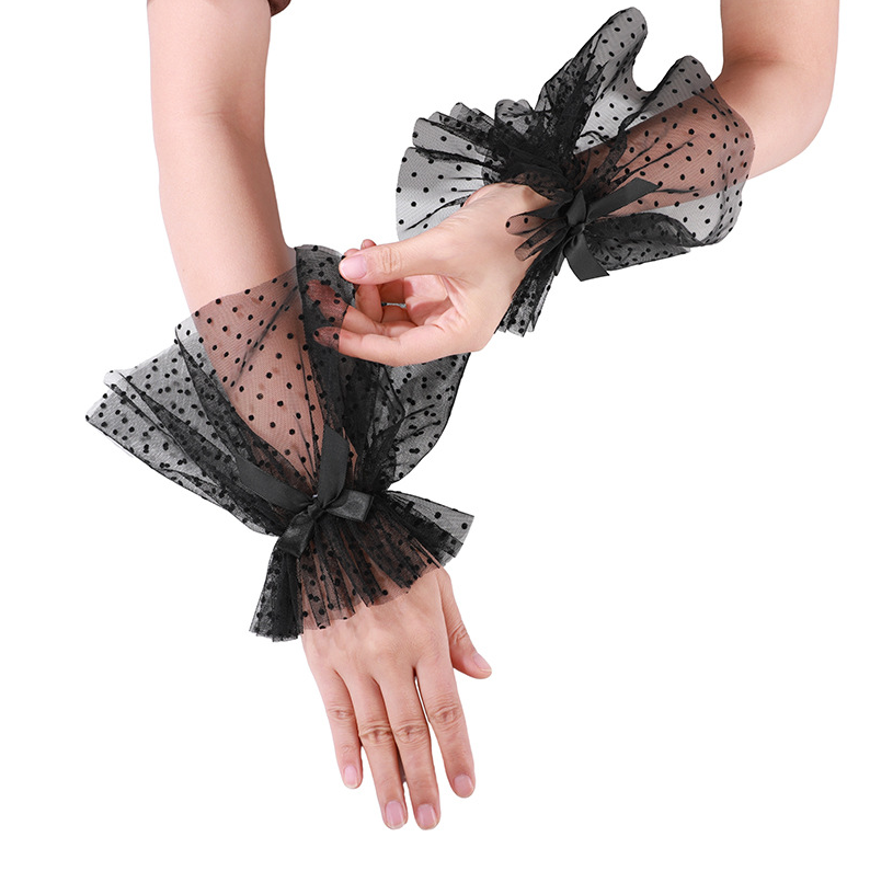 Mesh breathable bow sleeves black small spots sexy lace sun protection sleeves elegant     S6253