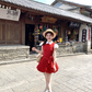 Red doll collar polka dot short-sleeved dress women's summer temperament skirt R4620