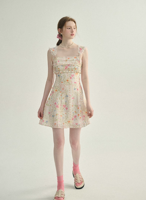 French seaside dress short skirt suspender skirt floral skirt R2759