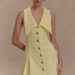 Yellow large neckline slim waist A-line short skirt homecoming dress R3857