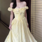 Gentle style yellow one-shoulder dress, beautiful waist temperament long dress R0815