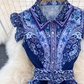 Retro palace style goddess style single-breasted lapel print dress elegant A-line long skirt R0361
