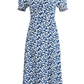 2025 Summer New French Square Neck Blue Temperament Floral Holiday Platycodon Dress R0945