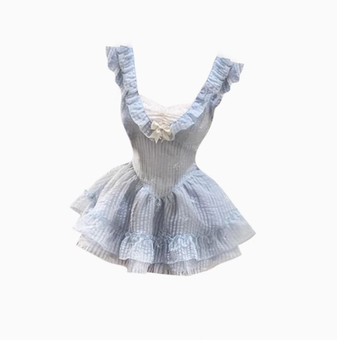 Pure desire bow embroidered dress 2025 flying sleeve waist princess dress R1373