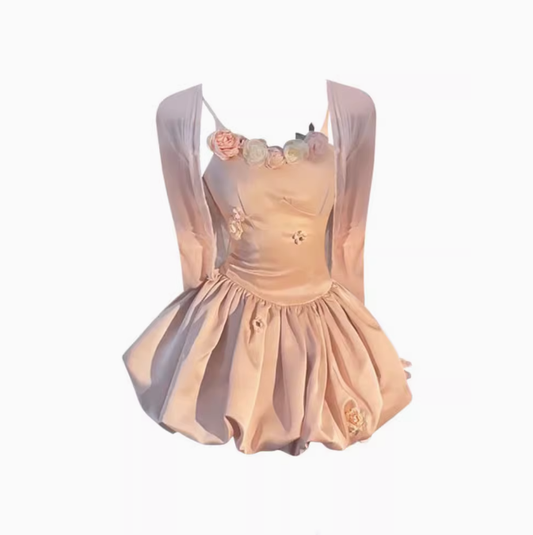 Pure desire style three-dimensional flower sling dress 2025 sweet bud skirt suit R1084