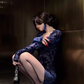 Sexy hot girl lace splicing dress 2025 flocking waist hip evening dress R1333