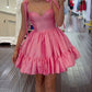 Pink suspender tie waist puff skirt princess skirt homecoming dress R4096